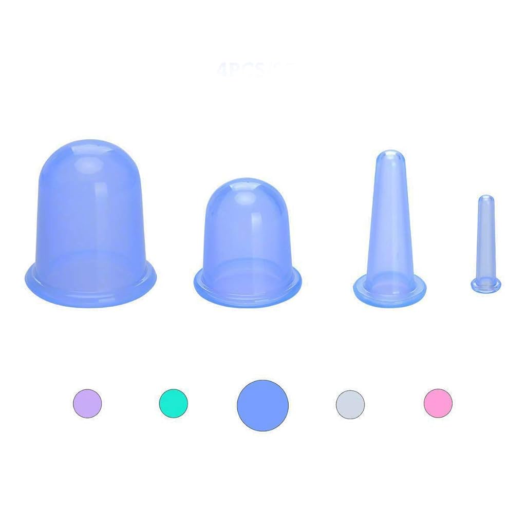 MAYCREATE Silicone Vacuum Cupping Cups Massage Set Family Cupping Therapy Set for Cellulite Neck Face Body Manual Massage Suction Cups(Set of 4) (Blue)