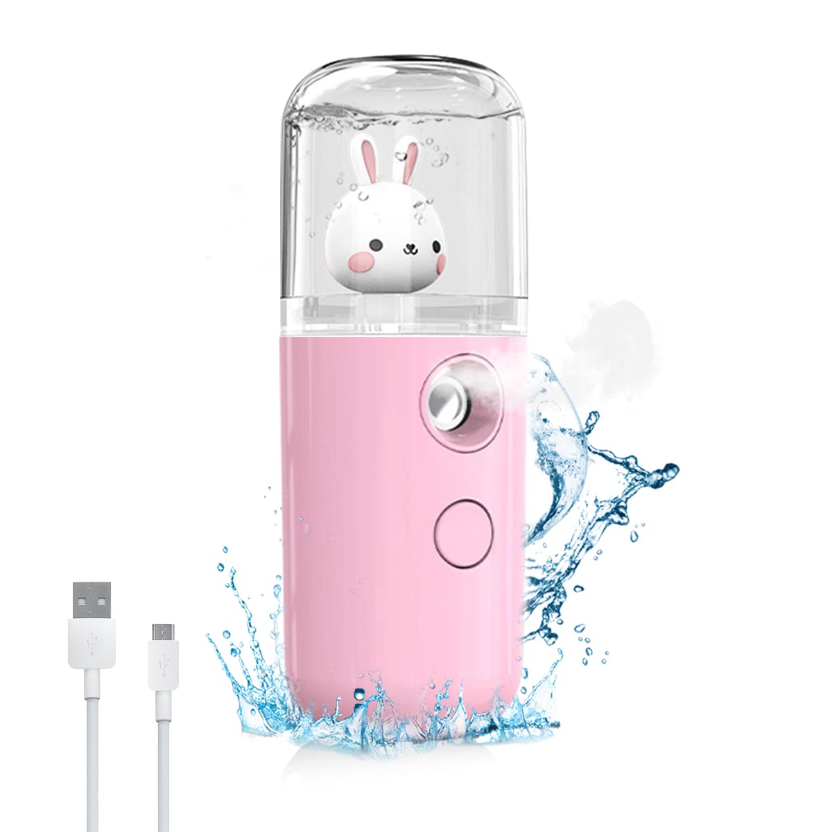 MAYCREATE Facial Nano Mist Sprayer 30ml Portable Mini Face Mist Spray Machine, Cartoon Bunny Design & USB Rechargeable, for Facial Moisturizing Skin Care - Pink