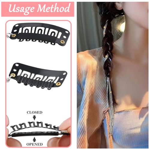 MAYCREATE 5Pcs Rhinestone Hair Clip Chains Braids Hair Accessories for Women Stylish 20 Inch Hair Extensions Girls Dazzling Crystal Silver Hair Chains Long Tassle