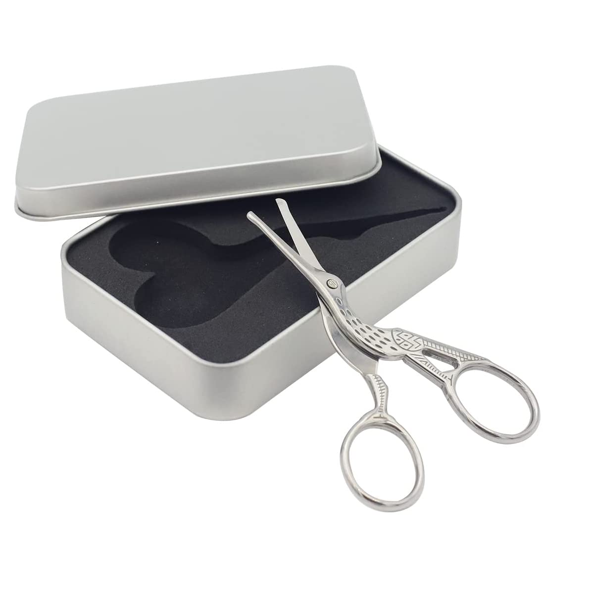 MAYCREATE Nose Trimmer for Men Nose Hair Scissors Kit, Stainless Steel Small Beauty Eyebrow Scissors, Safety Blunt Tip Scissors for Facial Hair Moustache Beard, with Storage Box (silver)