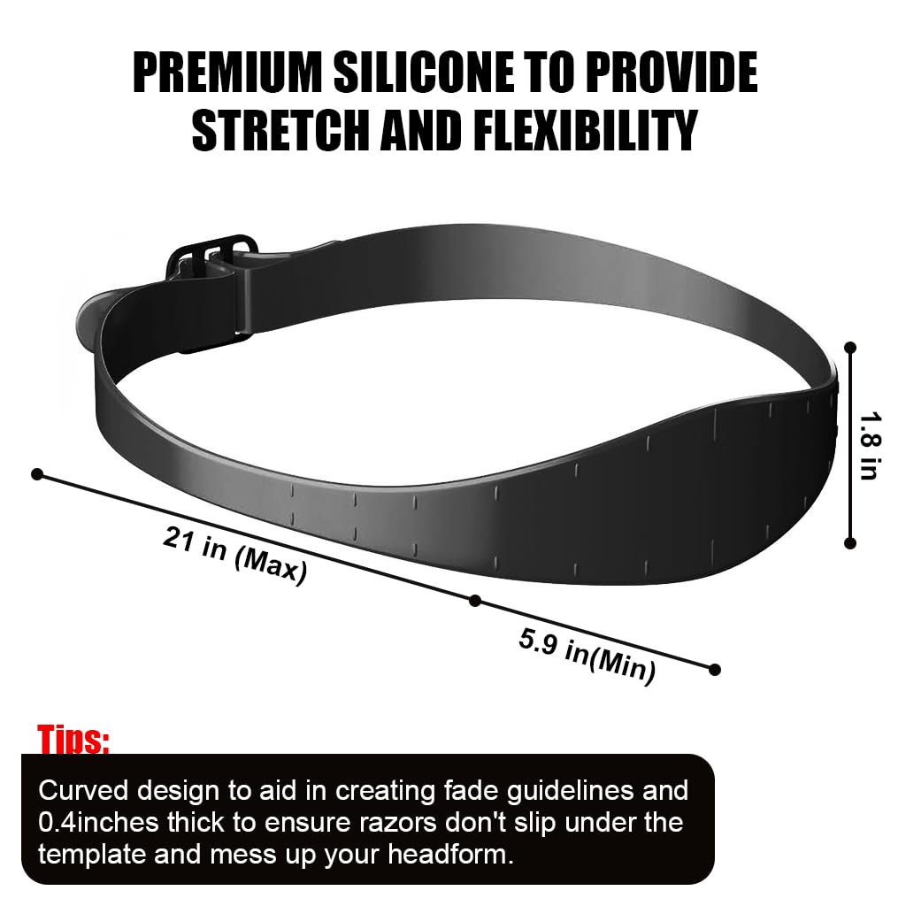 MAYCREATE Neckline Shaving Template, Curved Silicone Band DIY Haircut Template, Adjustable Hair Line Guide for Men Boy, Trimming Template for Hair Clippers Creating Fade Guidelines - Black
