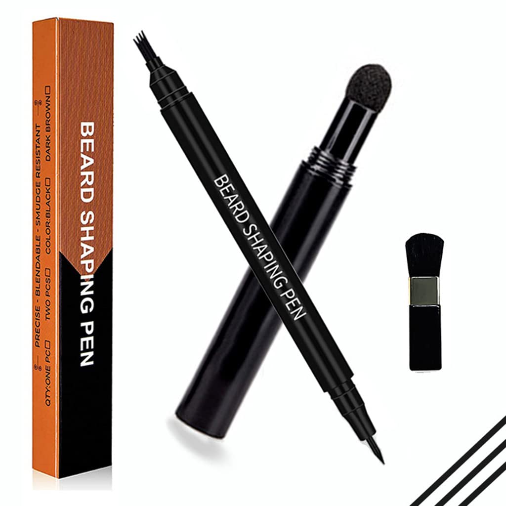 MAYCREATE® Beard Pencil Filler for Men Dual Tip 2 in 1 Beard Pencil with Beard Filler Powder for Beard Styling, Sweat Proof Beard Pencil Filler Mustache Kit for Men Beard, Mustache, Eyebrows (black)