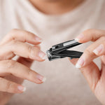 MAYCREATE Nail Clipper with 360° Rotatable Head and Long Handle Stainless Steel Cutter | Built in Nail File and PU Sleeve