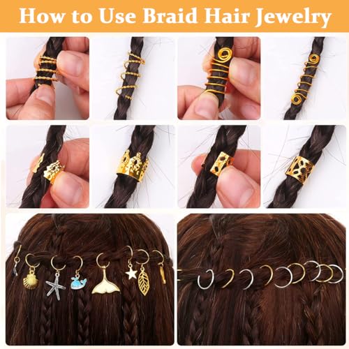 MAYCREATE® 292pcs Hair Jewelry for Braids & Dreadlocks, Assorted Stylish Metal Hair Pendants, Coils Rings Clips Accessories for Women & Girls
