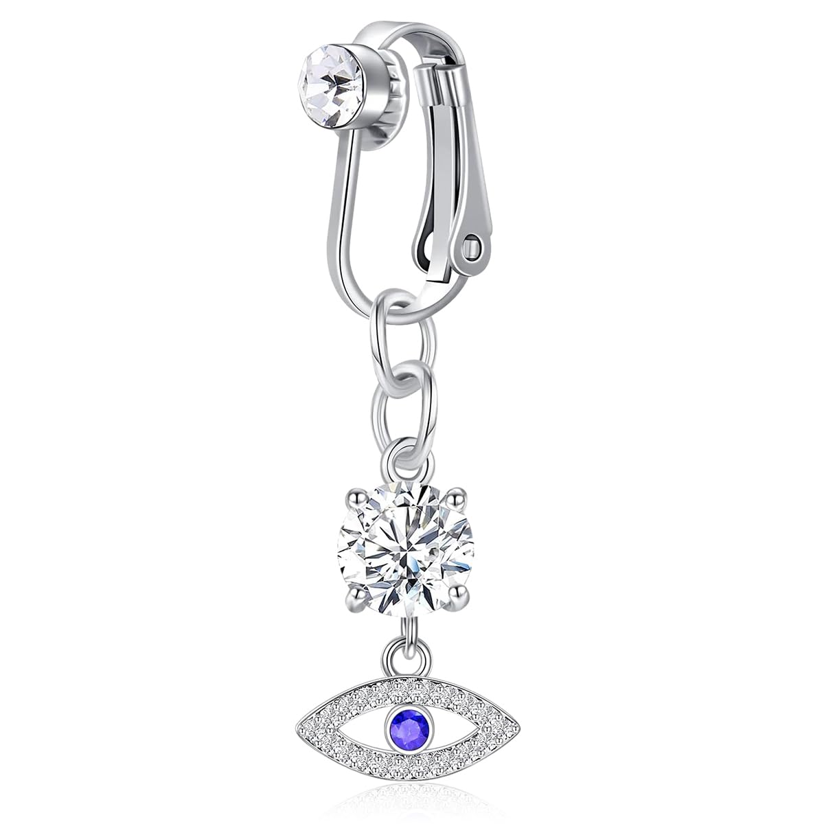MAYCREATE Fake Belly Piercing Jewelry Evil Eye Belly Button Rings 316L Stainless Steel Non-Piercing Rhinestone Belly Rings Navel Rings for Women Girls