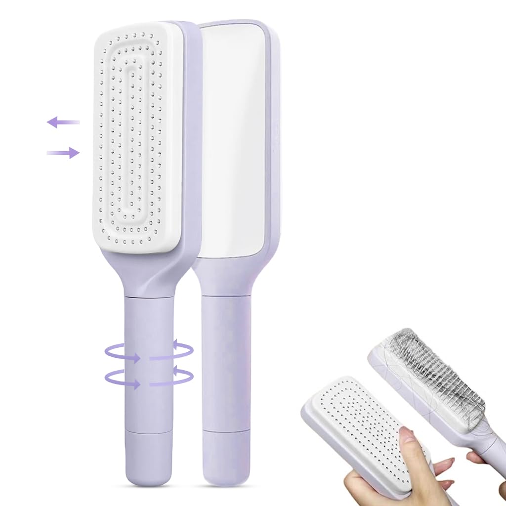 MAYCREATE Hair Brush for Travel and Styling with Retractable Self Cleaning Bristles | Anti Static Scalp Massager