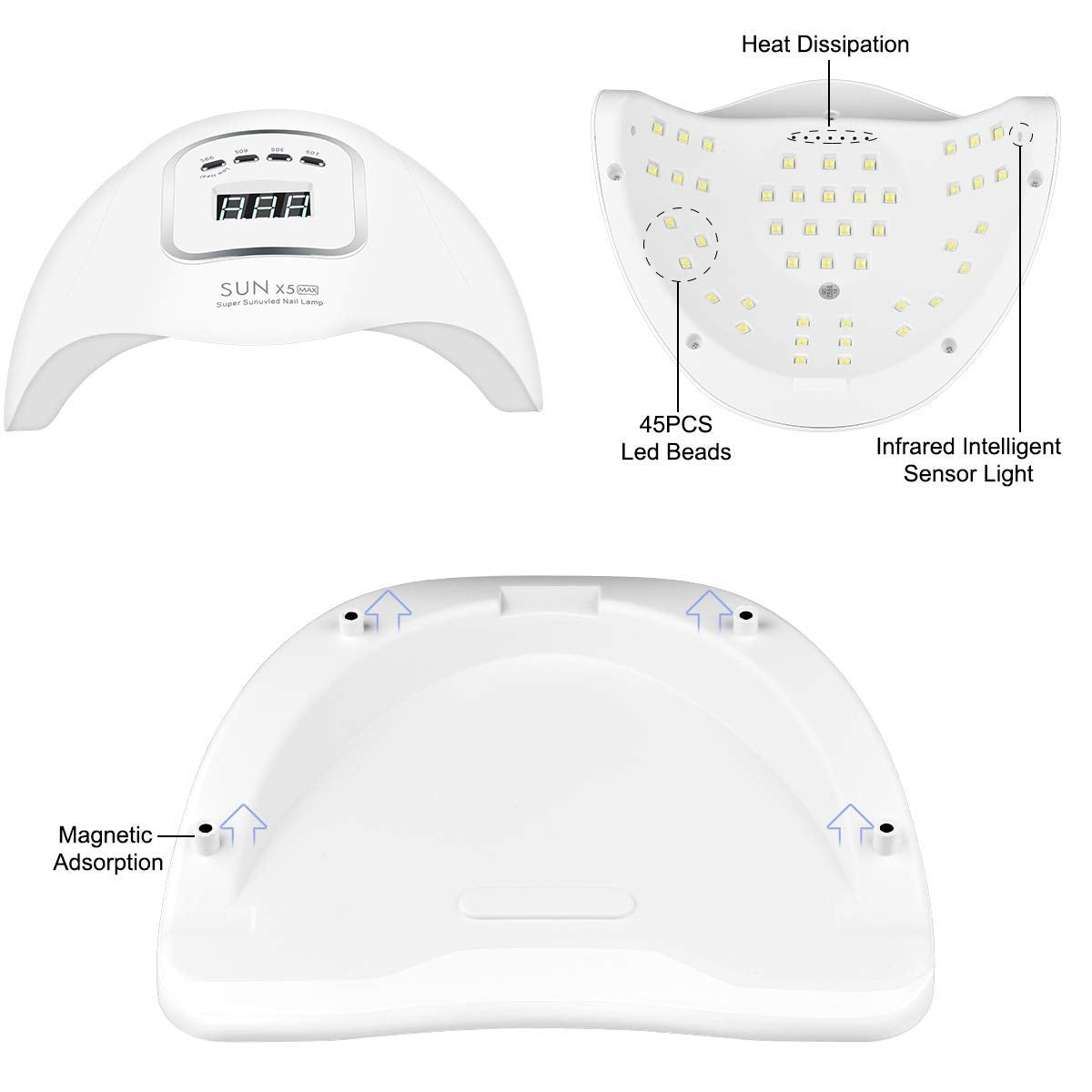MAYCREATE® LED UV Nail Polish Dryer Machine,150W Professional Polish Nail Dryer Light with 5 Timer Setting, Automatic Sensor Nail Curing Nail Art Lamp Manicure Pedicure Tool