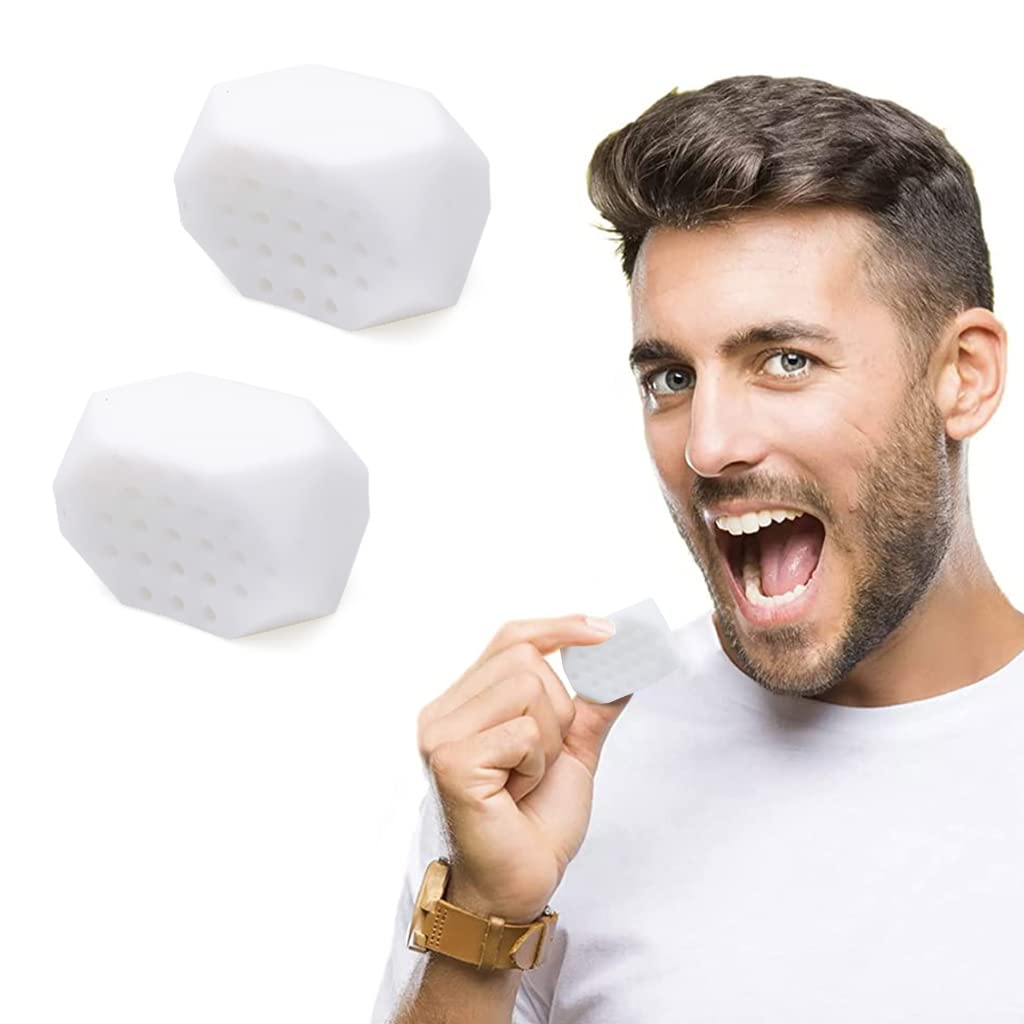MAYCREATE 2Pcs Jawline Exerciser for Men Women 50lbs Silicone Jawline Jaw Line Shaper Jaw Trainer Face Slimmer Neck Toning Tool for Beginner, Intermediate & Advance, Define Jawline (White)