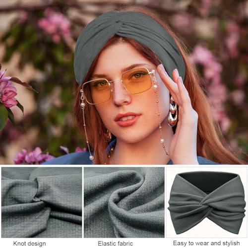 MAYCREATE® 6PCS Wide Hair Band for Women Girls, Stretchy Bands, Twisted Knots Wrap, Soft Dacron Turban for Face Clean, Makeup, Yoga, Workout
