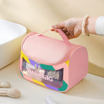 MAYCREATE Travel Cosmetic Bag for Women with Dual Zipper and Mesh Pouch, Pink 22.5×16.5×15.2cm | Waterproof PVC Makeup Organizer