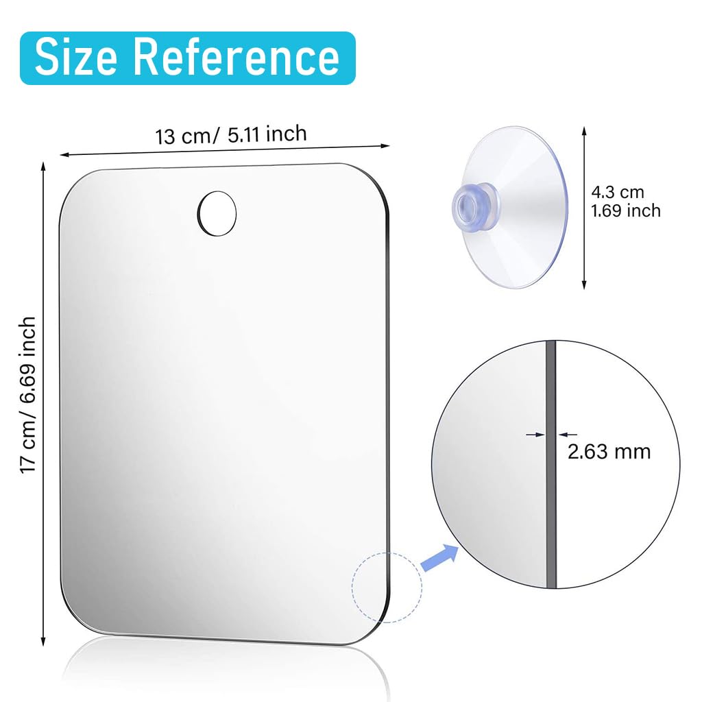 MAYCREATE Anti-Fog Shaving Mirror, 6.81in Anti-Fog Makeup Shave Frameless Shower Wall Hanging Mirror with Handheld Option for Men and Women