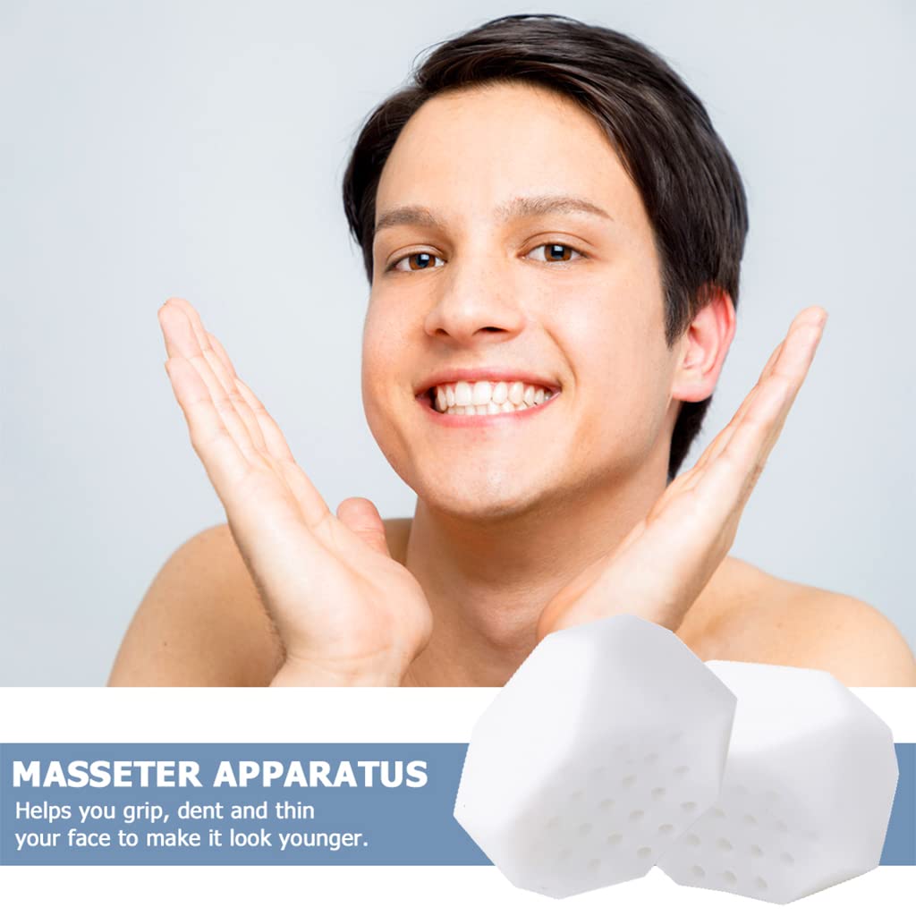MAYCREATE 2Pcs Jawline Exerciser for Men Women 50lbs Silicone Jawline Jaw Line Shaper Jaw Trainer Face Slimmer Neck Toning Tool for Beginner, Intermediate & Advance, Define Jawline (White)