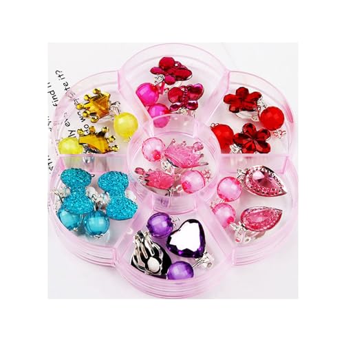 MAYCREATE 7 Pairs Girls Princess Earrings Clip On Earrings Non-piercing Girls Earrings Color Resin Crystal Flower Bow Earrings Jewelry Pretend Play Clip On Earrings Party Favor Dressing Up Jewelry