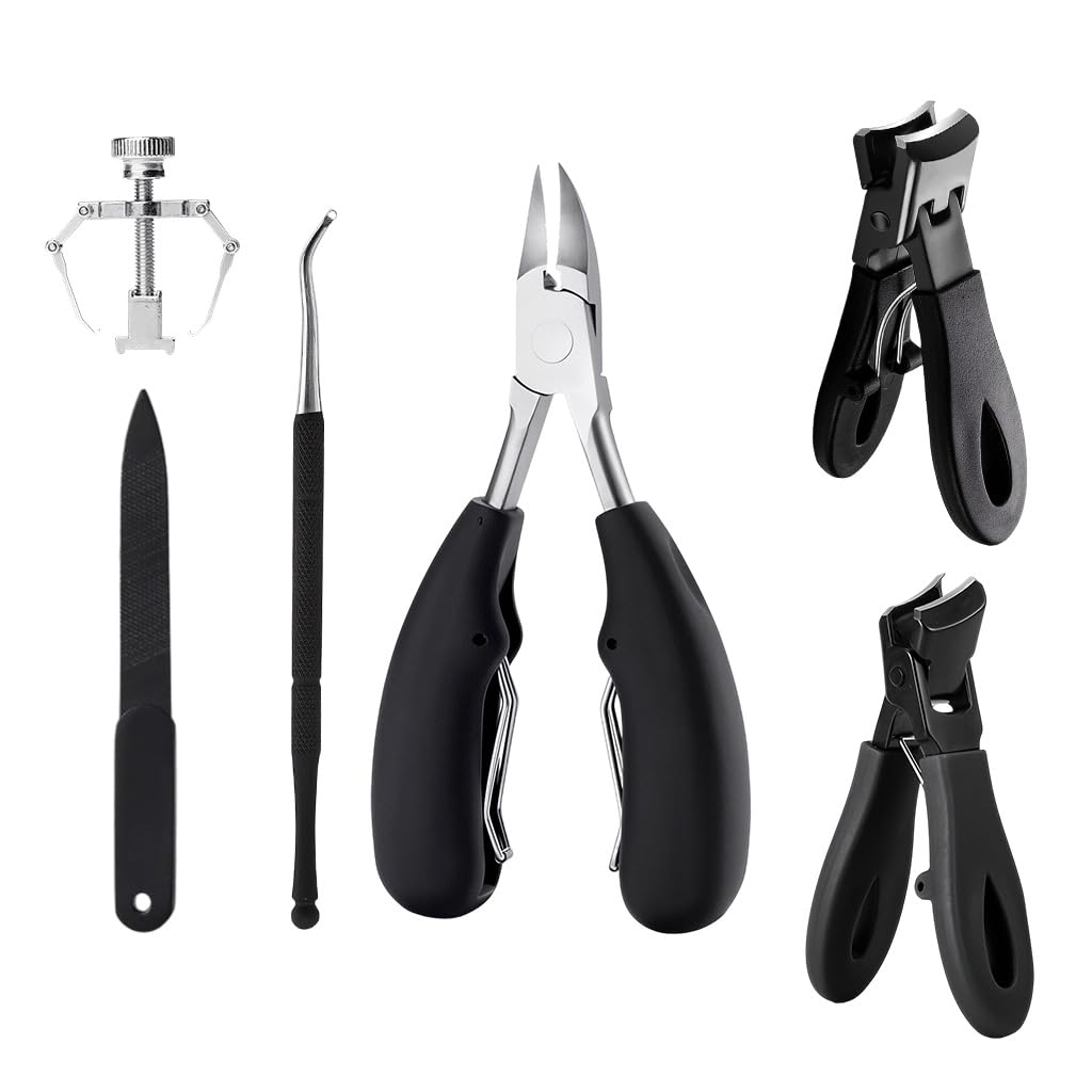 MAYCREATE Fingernail Toenail Clippers Set for Thick and Ingrown Nails with Ergonomic Stainless Steel Tools | 6 Piece Pedicure Kit for Men and Women