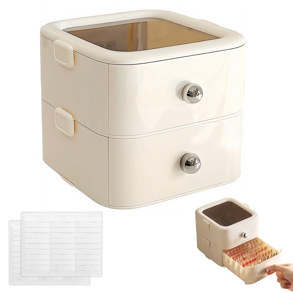 MAYCREATE® Makeup Organizer with Drawers, Press On Nail Organizer Storage Box with Handle, for Dresser Fake Nail Storage Nail Display Nail Salon Press On Nail Supplies