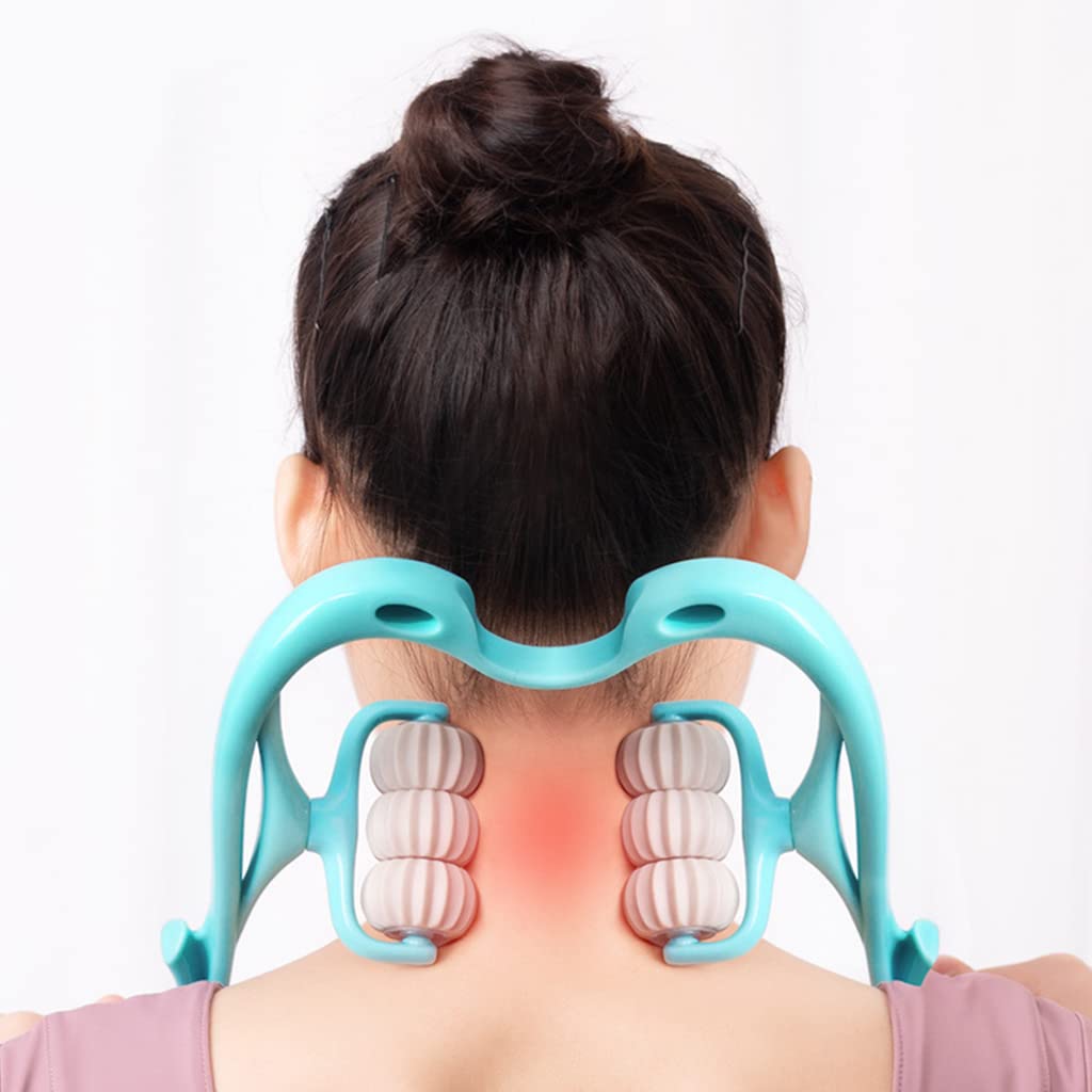MAYCREATE Neck Massager for Pain Relief with 6 Rotatable Rollers featuring TPR Frame | Manual Full Body Relaxation Tool