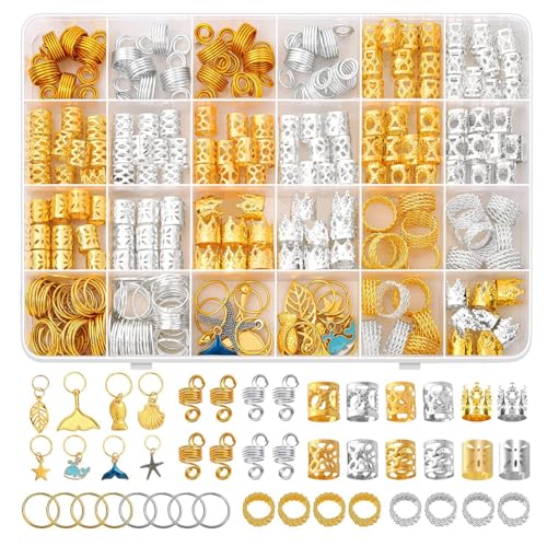 MAYCREATE® 292pcs Hair Jewelry for Braids & Dreadlocks, Assorted Stylish Metal Hair Pendants, Coils Rings Clips Accessories for Women & Girls