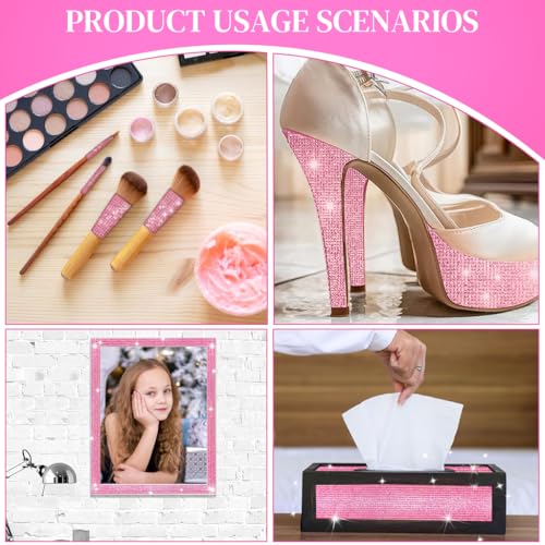 MAYCREATE® 1Roll Self Adhesive Crystal Rhinestone Ribbon Diamond Bling Tape Rhinestones Strips Sticker for Arts Crafts Wedding Birthday Party DIY Event Car Phone Decoration Pink 2 PCS