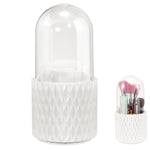 MAYCREATE Makeup Brush Holder Organizer with Lid, 360° Rotatable 4-Grid Cosmetic Makeup Brushes Storage Case Stand for Vanity or Bathroom - Dustproof & Waterproof, White