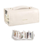 MAYCREATE Travel Makeup Bag with 4 Clear PVC Zipper Pouches and Snap Button Design | Foldable PU Organizer for Toiletries and Accessories