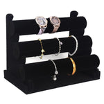 MAYCREATE Bracelet Organizer for Watches and Bangles with 3 Tiers Velvet Stand | Black