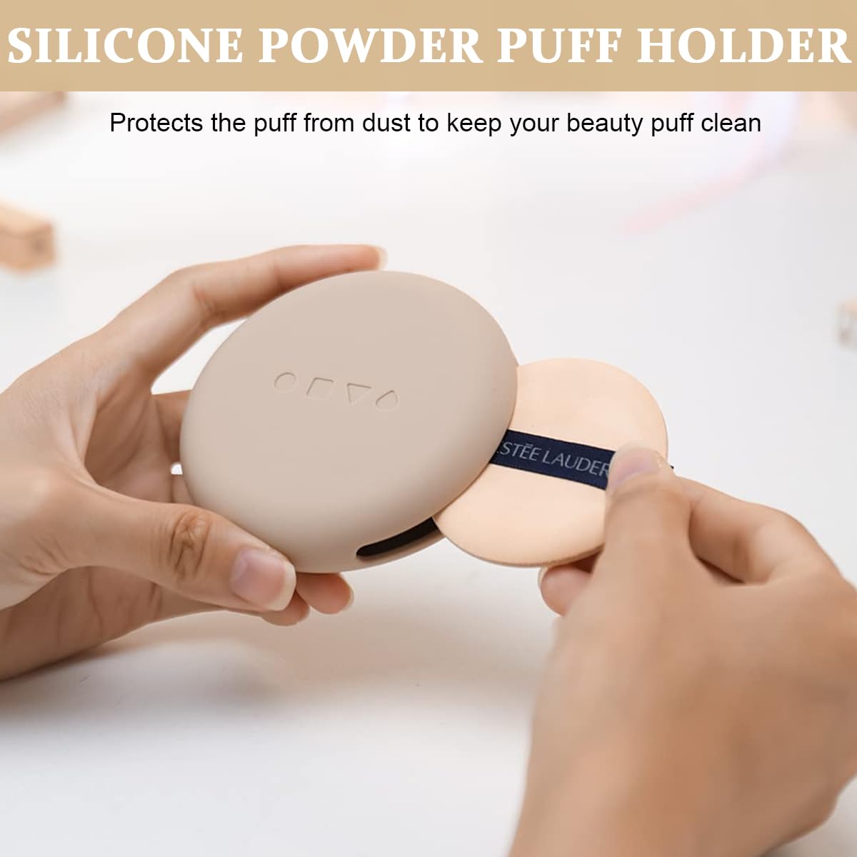 MAYCREATE Silicone Powder Puff Holder, Makeup Sponge Puff Case Organizer for Travel, Soft Skin-Friendly Beauty Blender Storage - Khaki