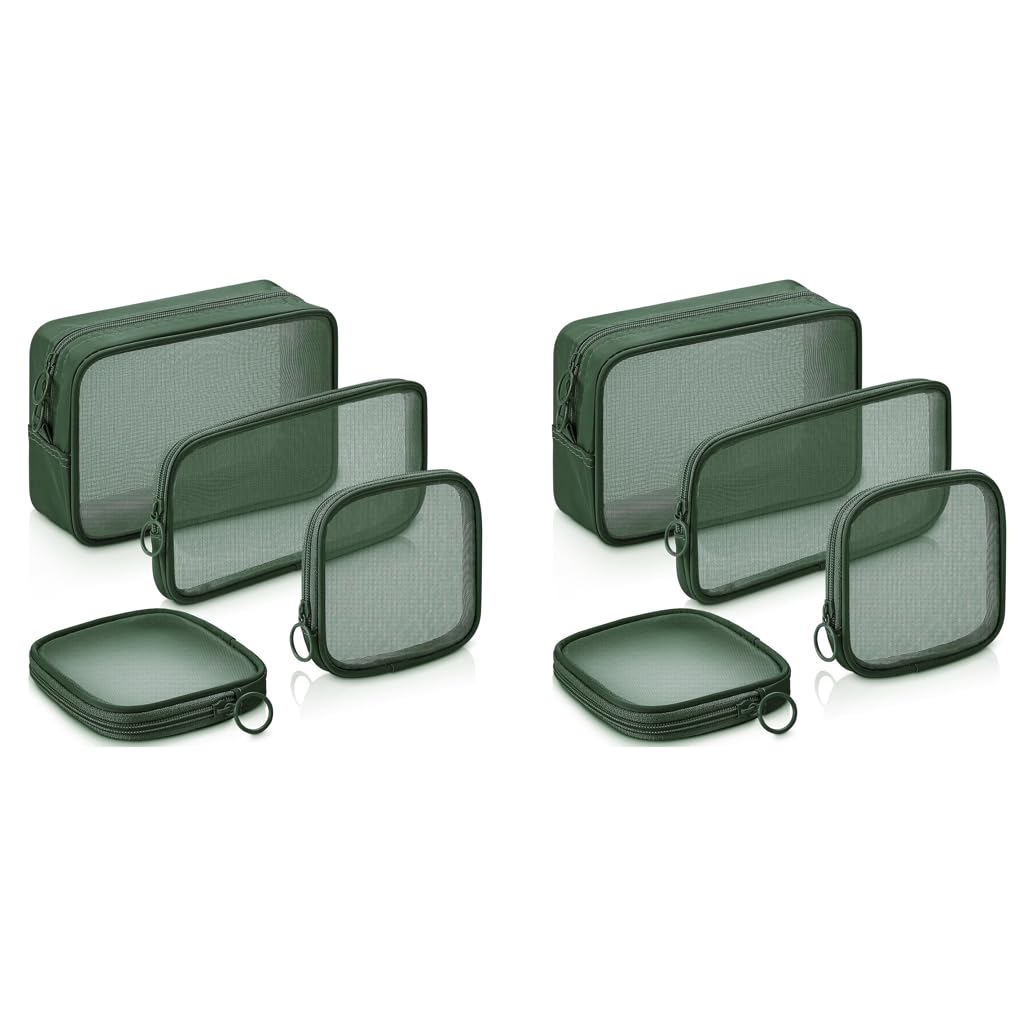 MAYCREATE Makeup Organizer Bag Set for Travel with 8PCS Mesh Zipper Pouches in Green