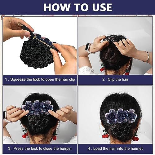MAYCREATE® Floral Hair Snood Net, Barrette Hair Bun Cover Clip for Women, Lady Bun Maker Hairnet for Dancer Nurse Party, Work or Daily 3 PCS