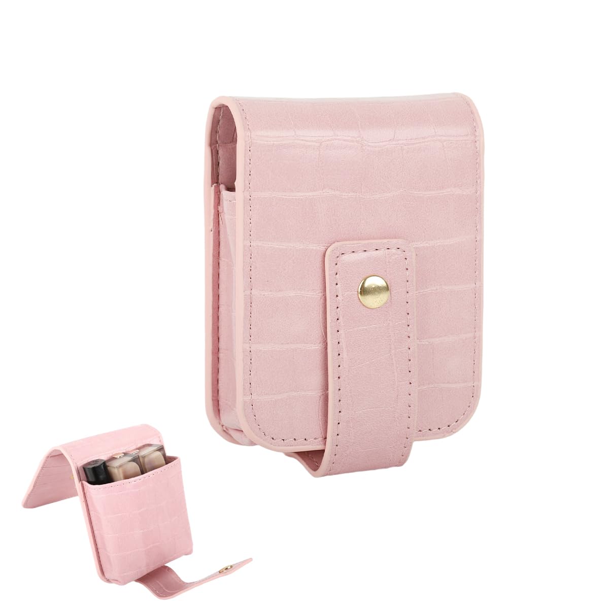 MAYCREATE Lipstick Travel Pouch for On the Go Touch Ups with Mirror 8x10cm PU Case