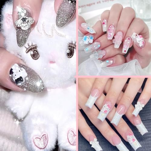 MAYCREATE® 210PCS 3D Nail Decals Flatback Charms Sanrio 7 Designs Kuromi Kitty Themed Resin Cartoon for DIY Art Handcrafts Decorations