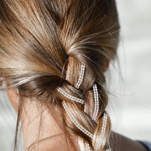 MAYCREATE 5Pcs Rhinestone Hair Clip Chains Braids Hair Accessories for Women Stylish 20 Inch Hair Extensions Girls Dazzling Crystal Silver Hair Chains Long Tassle