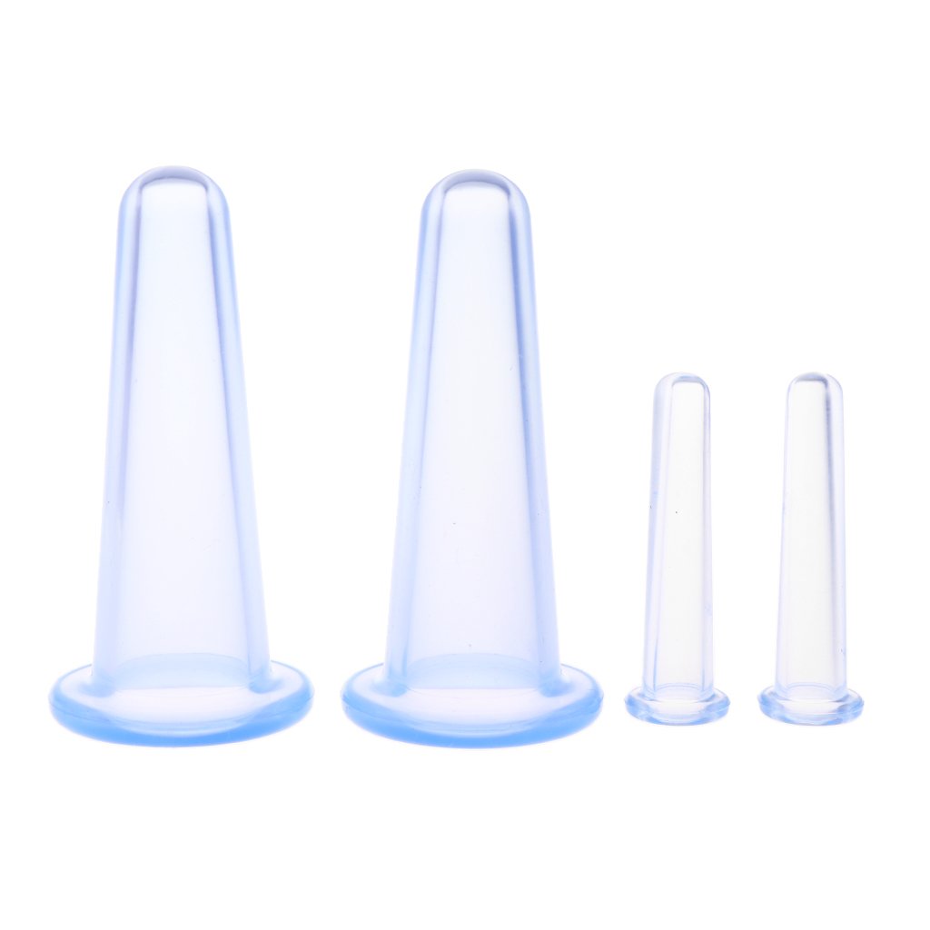 MAYCREATE 4pcs Silicone Vacuum Cupping Cups Massage Set with Bag Face Body Cups for Wrinkle Reducer,Collagen Stimulator,Pain Relief For Women Men