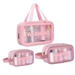 MAYCREATE Makeup Pouch Set for Travel with Reinforced Handle and Waterproof Design | 3 Pcs Pink Toiletry Organizer