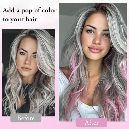 MAYCREATE 5 Pcs Pink Hair Extensions for Women, Synthetic Long Hair, Lightweight Clip-In Artificial Highlight Extensions, Perfect for Daily Use, Parties, Festivals, Navratri, and Gifting