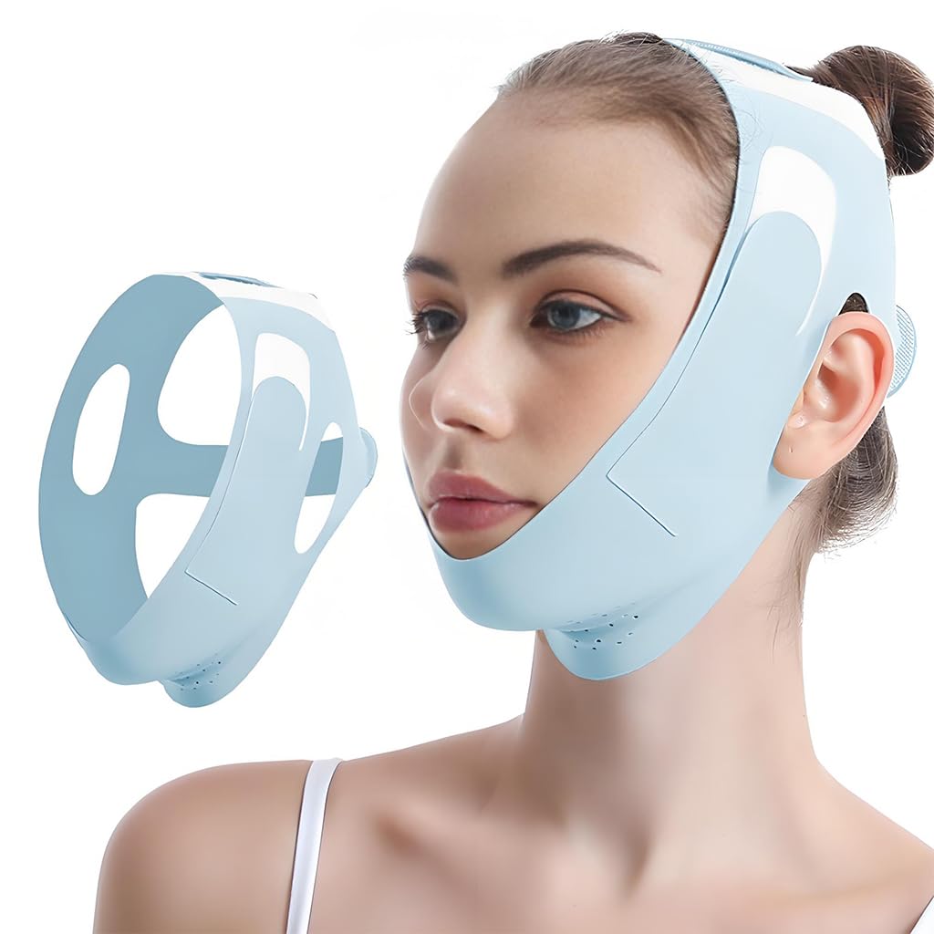 MAYCREATE® Chin Strap for Sleeping, Adjustable Chin Strap, Jaw Jawline Shaper, V Line Lifting Mask - Light Blue