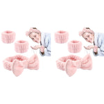MAYCREATE Face Wash Headband Set for Spa and Makeup with Bowknot Flannel | Pink 2 PCS