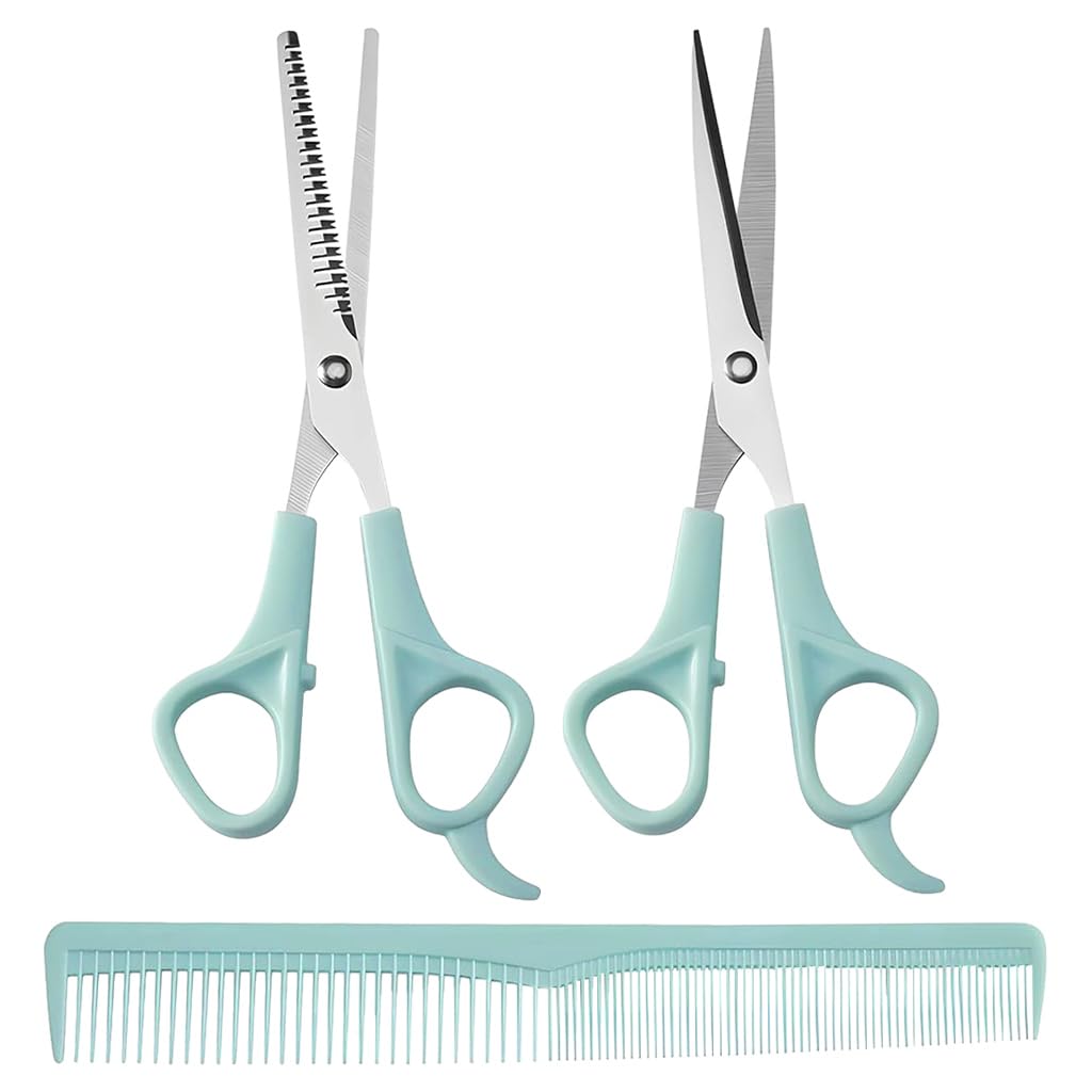 MAYCREATE Kids Hair Cutting Scissors Kit with 6.6 in Stainless Steel Shears and Comb | Safe Grip Design for Home Hair Trimming