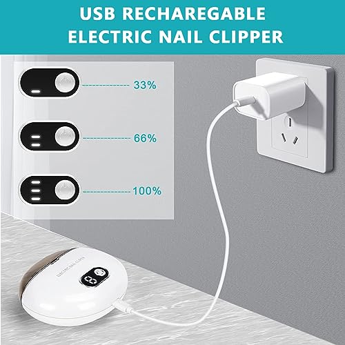 MAYCREATE® Electric Nail Clipper with Uv Light USB Rechargeable 3 Speeds Anti-Splash Trimmer Dust Bin for Baby 1 Count 2PCS