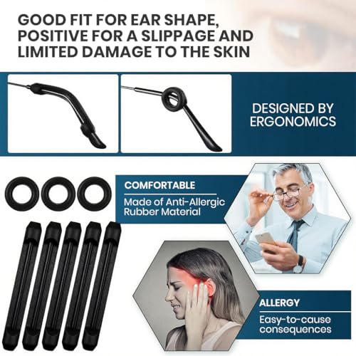 MAYCREATE® 50PCS Eyeglasses Retainers Sets, Silicone Anti-Slip Eyeglass Holder, Comfort Ear Grip Hooks Protectors for Spectacle Sunglasses Reading Glasses Eyewear, Black