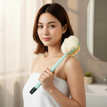 MAYCREATE Bath Back Scrub Brush with Dual Sided Puff and Textured Exfoliating Surface | Ergonomic Long Handle for Women and Men