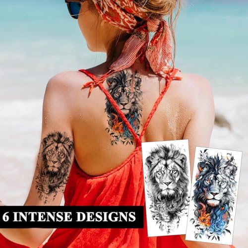 MAYCREATE® Temporary Tattoo Sticker For Men Tiger Lion Tattoo Stickers Beast on Arm Waterproof Large Tattoos Sticker Set