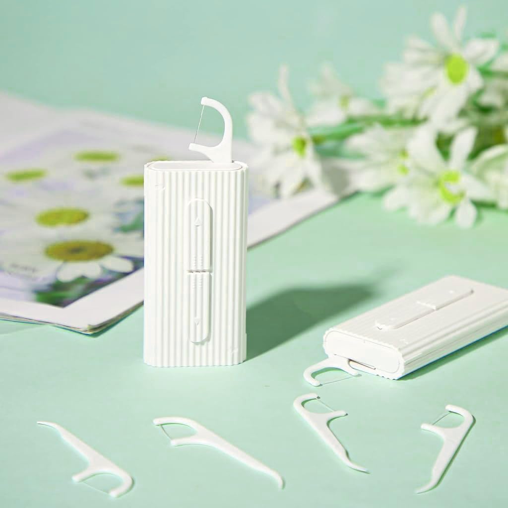 MAYCREATE 2 Pack Portable Dental Floss Case, Automatic Dental Floss Pick Organizer Travel Flosser Dispenser Storage Case Refillable Holder Boxes with 10 Floss Picks for Cleaning Teeth, Oral Care