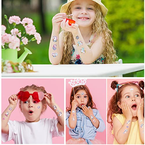 MAYCREATE 10 Sheet Tattoo Sticker for Kids Glittering Tattoo Sticker, Cartoon Unicorn Theme Sticker Waterproof Temporary Tattoos for Birthday Parties, Group Activities, Cartoon Tattoo Sticker Multi