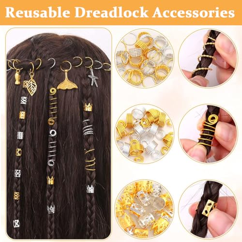 MAYCREATE® 292pcs Hair Jewelry for Braids & Dreadlocks, Assorted Stylish Metal Hair Pendants, Coils Rings Clips Accessories for Women & Girls