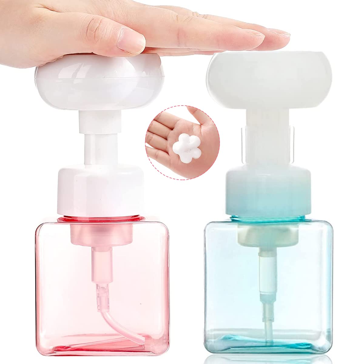 MAYCREATE 2Pcs Foaming Hand Soap Dispenser, 250ml Plastic Empty Flower-Shaped Foam Pump Liquid Soap Dispenser Bottles