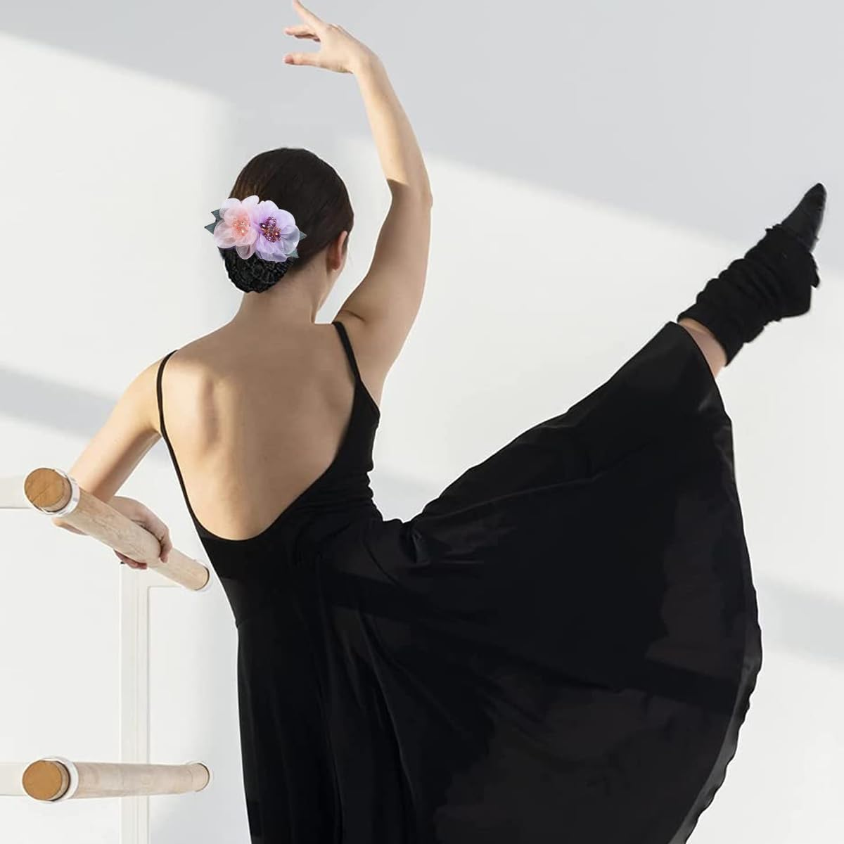 MAYCREATE Hair Snood Net Barrette Bun Cover, Floral Hair Bun Clips for Women Girls Gift, Hair Bun Accessories Bun Maker Spring Clip Hairnet for Dancer Nurse Work or Daily