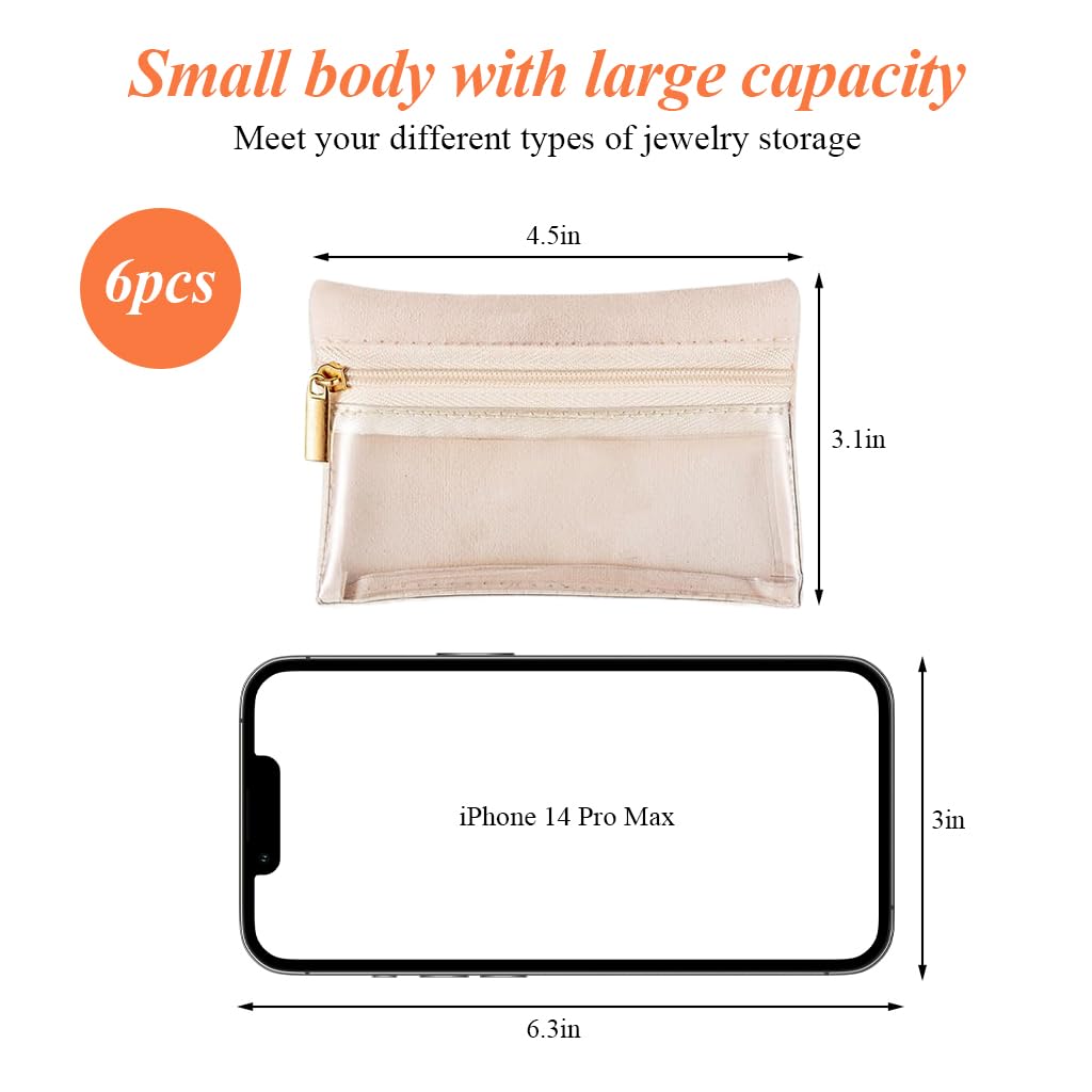MAYCREATE Jewellery Organiser Pouch Set for Travel with Zip-Up Closure and Velvet Fabric | 6pcs Pink Storage Pouches 4.3x3.1 in
