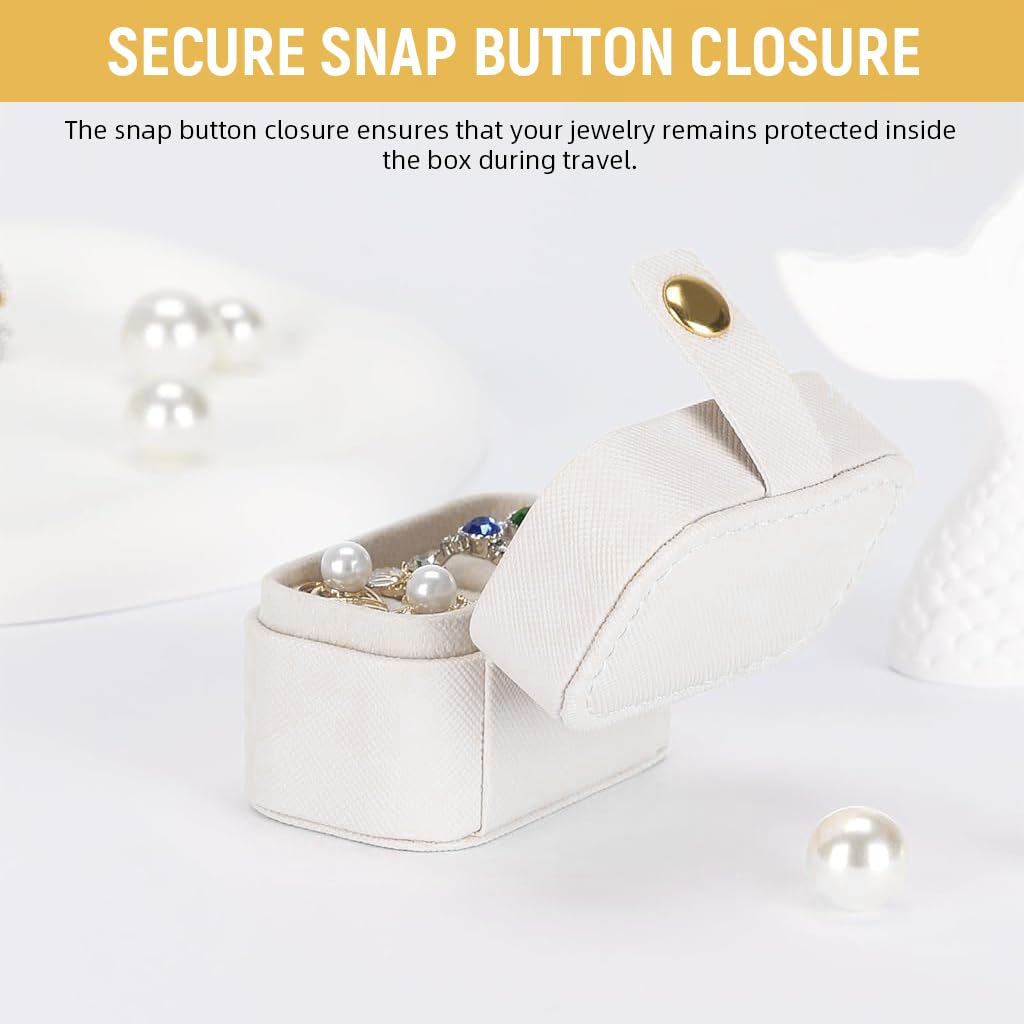 MAYCREATE Ring Box for Travel Jewelry Storage with 4 Slots and Snap Button Closure | Soft Plush Liner