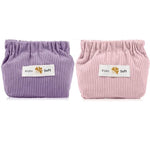 MAYCREATE 2pcs Small Makeup Pouch, Lipstick Cosmetic Bag, Corduroy Elastic Storage Pouch, Makeup Pouches for Women Girls, Travel Coin Pouch Jewelry Organizer Bag - Self Closing, Pink & Purple