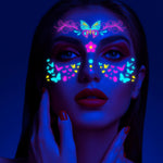 MAYCREATE 8-Sheet UV Neon Face Tattoo Sticker Temporary Tattoos, Glow in the Dark Face Tattoos, Butterfly Mermaid Fluorescence Fake Tattoo Stickers for Halloween Rave Festival Party Supplies